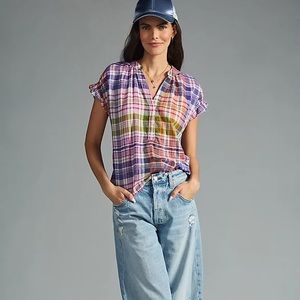 Pilcro Deep V Short Sleeve Blouse